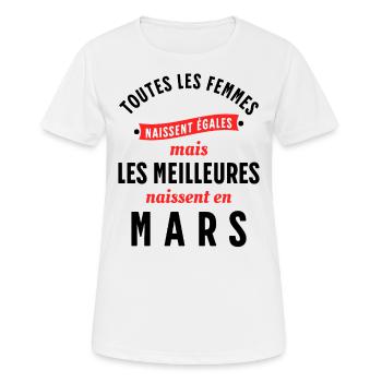 Dicton Anniversaire Mars Année de Naissance Slogan - T-shirt respirant Femme - blanc - Devant - AI Model Female 172 dark (172cm)
