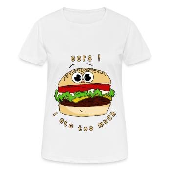 Oops ich habe zu viel gegessen Geschenkidee - Frauen T-Shirt atmungsaktiv - Weiß - Vorne - AI Model Female 172 dark (172cm)