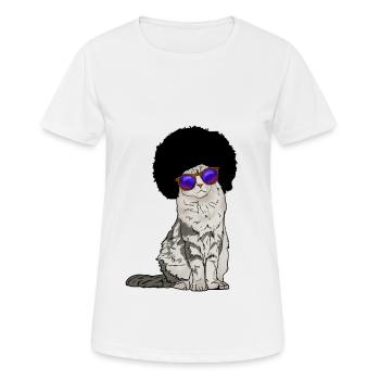 Katze mit Afro und Sonnenbrille Geschenkidee - Frauen T-Shirt atmungsaktiv - Weiß - Vorne - AI Model Female 172 dark (172cm)