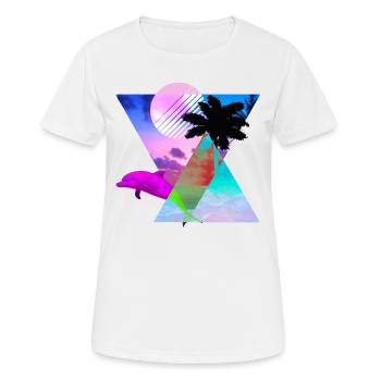 Vaporwave Dolphin 80s hypnotische Sonnenuntergangszene - Frauen T-Shirt atmungsaktiv - Weiß - Vorne - AI Model Female 172 dark (172cm)