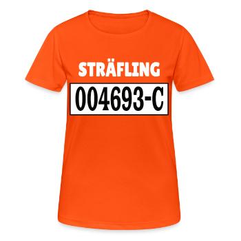 Insasse Häftling Sträfling Gefängnis Knast Outfit - Frauen T-Shirt atmungsaktiv - Neonorange - Vorne - AI Model Female 172 dark (172cm)
