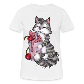 Niedliche Katze mit Erdbeer Kirsch Milchshake - Frauen T-Shirt atmungsaktiv - Weiß - Vorne - AI Model Female 172 dark (172cm)
