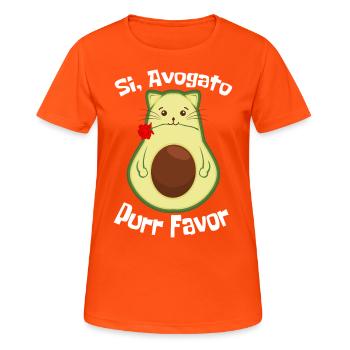 Avogato Funny Avocado Guacamole Purr Favor Rose - Frauen T-Shirt atmungsaktiv - Neonorange - Vorne - AI Model Female 172 dark (172cm)