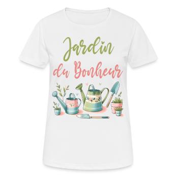 Jardin du bonheur cadeau femme jardinage fleurs - T-shirt respirant Femme - blanc - Devant - AI Model Female 172 dark (172cm)