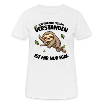 Faultier Lustiger Spruch: ... ist mir nur egal - Frauen T-Shirt atmungsaktiv - Weiß - Vorne - AI Model Female 172 dark (172cm)