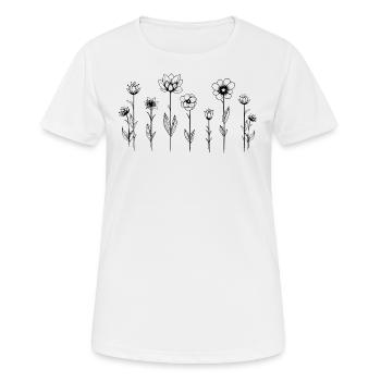 Garden Flowers, Line Art, Minimalism, Summer, Fun - Women's Breathable T-Shirt - white - Front - AI Model Female 172 dark (172cm)