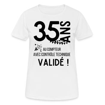 35 ans au compteur - T-shirt respirant Femme - blanc - Devant - AI Model Female 172 dark (172cm)