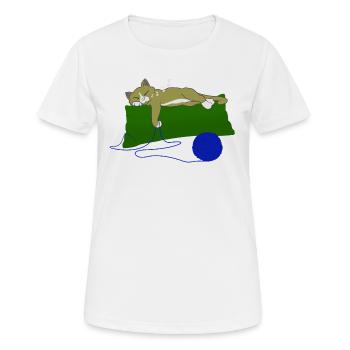 Sleeping shirt cat on pillow with balls of wool - Women's Breathable T-Shirt - white - Front - AI Model Female 172 dark (172cm)