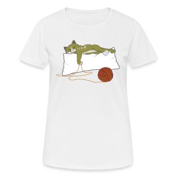 Sleeping shirt cat on pillow with balls of wool - Women's Breathable T-Shirt - white - Front - AI Model Female 172 dark (172cm)