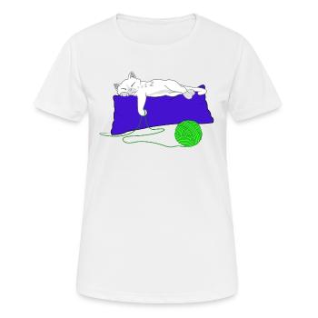 Sleeping shirt cat on pillow with balls of wool - Women's Breathable T-Shirt - white - Front - AI Model Female 172 dark (172cm)