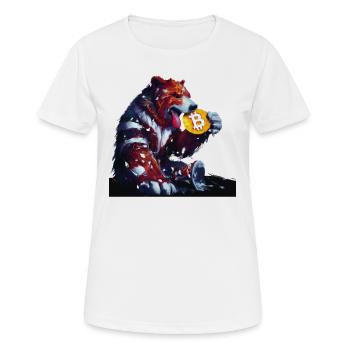 Capitalist bear eats Bitcoin cryptocurrency - Women's Breathable T-Shirt - white - Front - AI Model Female 172 dark (172cm)