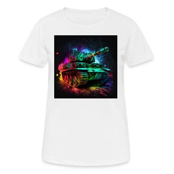 Kampfpanzer im Neonlicht, stark und robust - Frauen T-Shirt atmungsaktiv - Weiß - Vorne - AI Model Female 172 dark (172cm)