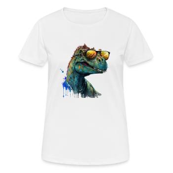 cooler Dino mit Sonnenbrille, Urzeitechse - Frauen T-Shirt atmungsaktiv - Weiß - Vorne - AI Model Female 172 dark (172cm)