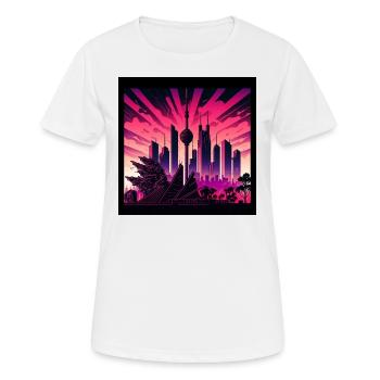 Skyline of Berlin in the evening light Retrowave optics - Women's Breathable T-Shirt - white - Front - AI Model Female 172 dark (172cm)