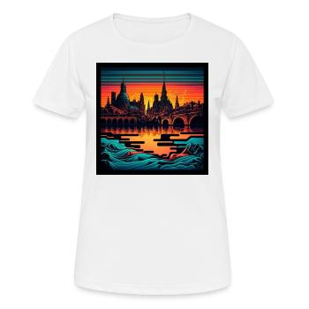 Skyline of Dresden in the evening light Vaporwave optics - Women's Breathable T-Shirt - white - Front - AI Model Female 172 dark (172cm)