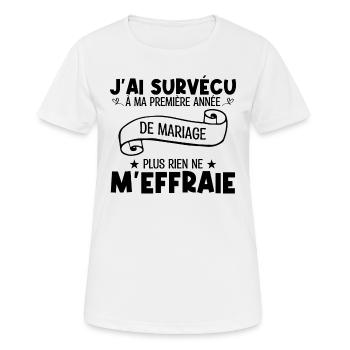 J'ai survécu à ma première année de mariage !! - T-shirt respirant Femme - blanc - Devant - AI Model Female 172 dark (172cm)