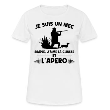 Un Mec Simple Qui Aime La Chasse Et Les Apéros - T-shirt respirant Femme - blanc - Devant - AI Model Female 172 dark (172cm)