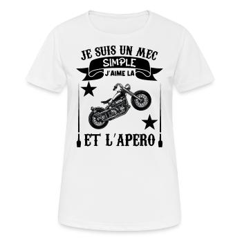 Je suis Un mec Simple j aime la moto et l apéro - T-shirt respirant Femme - blanc - Devant - AI Model Female 172 dark (172cm)