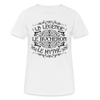 Bucheron | la légende Bucheron le mythe - T-shirt respirant Femme - blanc - Devant - AI Model Female 172 dark (172cm)