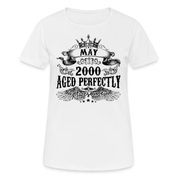 2000 | May Aged Perfectly 2000 Geburtstagsgeschenk - Frauen T-Shirt atmungsaktiv - Weiß - Vorne - AI Model Female 172 dark (172cm)