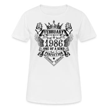 Février 1986 anniversaire Février 1986 Février - T-shirt respirant Femme - blanc - Devant - AI Model Female 172 dark (172cm)