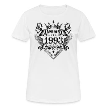 Janvier 1993 Janvier 1993 né en Janvier - T-shirt respirant Femme - blanc - Devant - AI Model Female 172 dark (172cm)