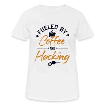 Alimenté par le café et le piratage du renifleur de phishing - T-shirt respirant Femme - blanc - Devant - AI Model Female 172 dark (172cm)