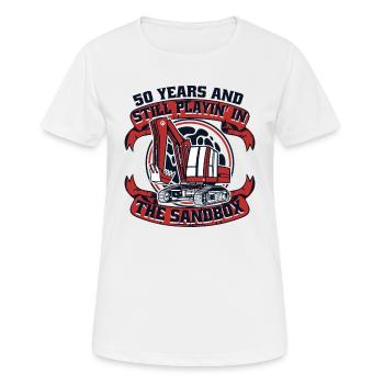 50 Years Still Playing In Sandbox Crawler Excavator - Women's Breathable T-Shirt - white - Front - AI Model Female 172 dark (172cm)