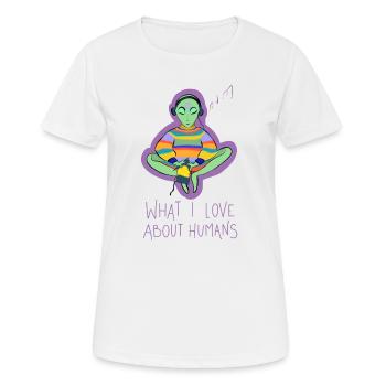 Ce que j’aime dans la conspiration des humains - T-shirt respirant Femme - blanc - Devant - AI Model Female 172 dark (172cm)