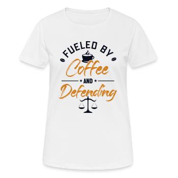 Angetrieben von Kaffee und Verteidigern - Frauen T-Shirt atmungsaktiv - Weiß - Vorne - AI Model Female 172 dark (172cm)