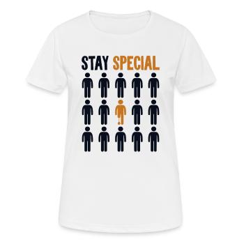 Bleiben Spezielle künstliche Beine Prothese Fuß Bein - Frauen T-Shirt atmungsaktiv - Weiß - Vorne - AI Model Female 172 dark (172cm)