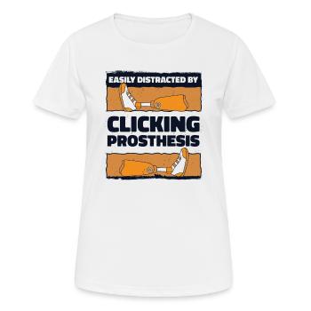 Leicht abgelenkt durch Klicken auf Prothesenbein - Frauen T-Shirt atmungsaktiv - Weiß - Vorne - AI Model Female 172 dark (172cm)