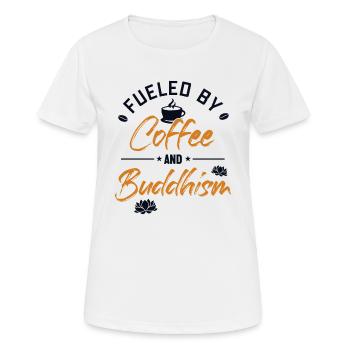 Angetrieben von Kaffee und Buddhismus Buddhistische Statue - Frauen T-Shirt atmungsaktiv - Weiß - Vorne - AI Model Female 172 dark (172cm)