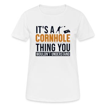 C’est un Cornhole Thing Plateau de jeu Pouf - T-shirt respirant Femme - blanc - Devant - AI Model Female 172 dark (172cm)