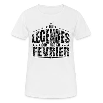 Février | les Légendes sont nés en Février Anniver - T-shirt respirant Femme - blanc - Devant - AI Model Female 172 dark (172cm)