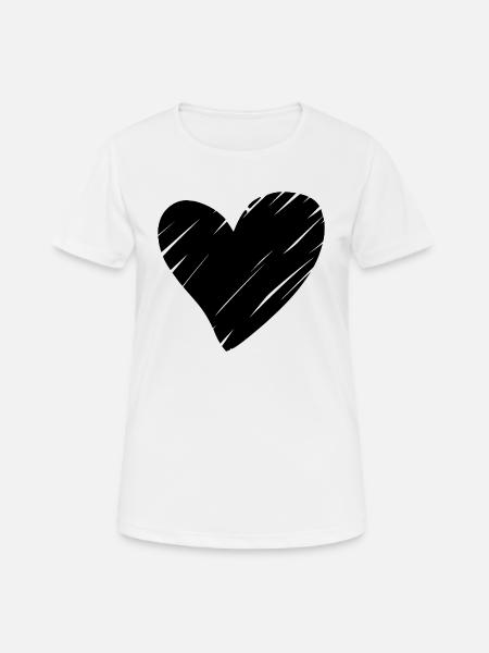 Herz Schwarz - Frauen T-Shirt atmungsaktiv - Weiß