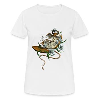 Montre de poche cassée avec ailes et lys - T-shirt respirant Femme - blanc - Devant - AI Model Female 172 dark (172cm)