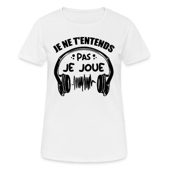 Je Ne T'entends Pas Je Joue - T-shirt respirant Femme - blanc - Devant - AI Model Female 172 dark (172cm)