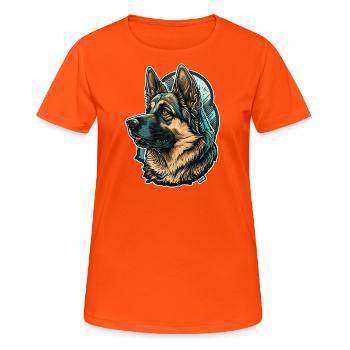 Majestic German shepherd - Frauen T-Shirt atmungsaktiv - Neonorange - Vorne - AI Model Female 172 dark (172cm)