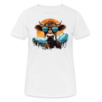 Une vache en lunettes de soleil en montagne - T-shirt respirant Femme - blanc - Devant - AI Model Female 172 dark (172cm)