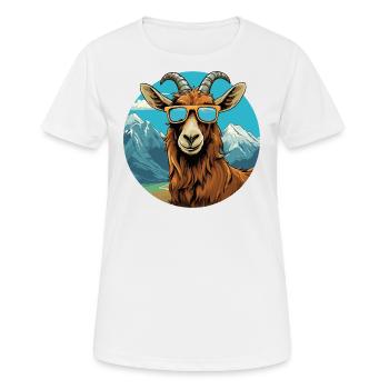 Une chèvre avec des lunettes de soleil dans les montagnes - T-shirt respirant Femme - blanc - Devant - AI Model Female 172 dark (172cm)