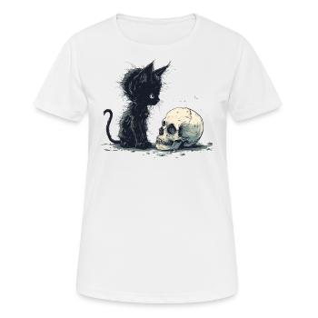 Cute Emo Gothic Kitten and Skull - Women's Breathable T-Shirt - white - Front - AI Model Female 172 dark (172cm)