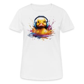 Gummiente hört Musik mit Kopfhörern - Frauen T-Shirt atmungsaktiv - Weiß - Vorne - AI Model Female 172 dark (172cm)
