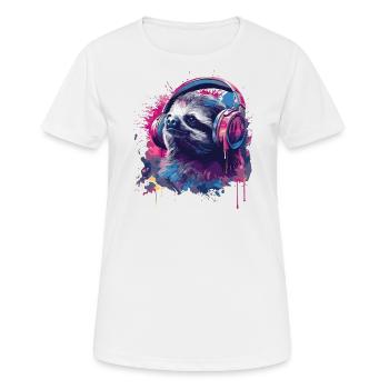 Faultier hört Musik mit Kopfhörern - Frauen T-Shirt atmungsaktiv - Weiß - Vorne - AI Model Female 172 dark (172cm)
