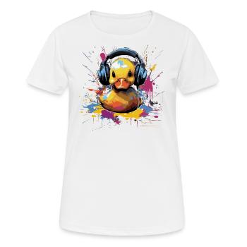 Gummiente hört Musik mit Kopfhörern - Frauen T-Shirt atmungsaktiv - Weiß - Vorne - AI Model Female 172 dark (172cm)