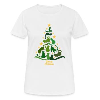 Meowy Christmas - Katze - Weihnachtsbaum Geschenk - Frauen T-Shirt atmungsaktiv - Weiß - Vorne - AI Model Female 172 dark (172cm)