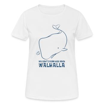 Wo geht's denn hier nach Walhalla - Wal - Spruch - Frauen T-Shirt atmungsaktiv - Weiß - Vorne - AI Model Female 172 dark (172cm)
