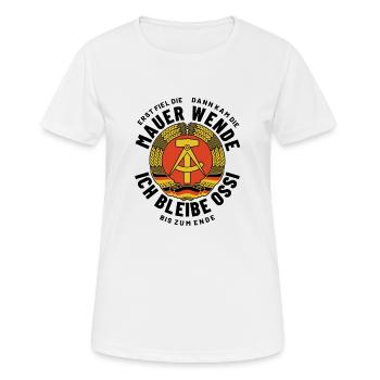 Mauer, Wende, Ossi bis zum Ende, DDR Spruch - Frauen T-Shirt atmungsaktiv - Weiß - Vorne - AI Model Female 172 dark (172cm)