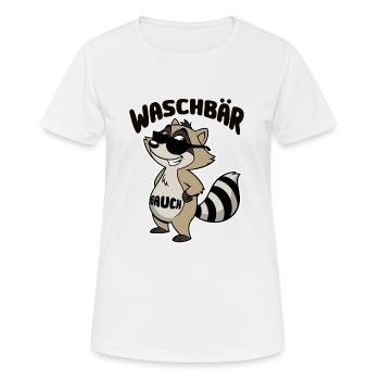 Waschbär Bauch - Waschbrett Bauch Cartoon - Frauen T-Shirt atmungsaktiv - Weiß - Vorne - AI Model Female 172 dark (172cm)
