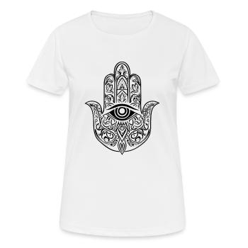 Hamsa - Hand der Fatima - Schutz und Segen - Frauen T-Shirt atmungsaktiv - Weiß - Vorne - AI Model Female 172 dark (172cm)